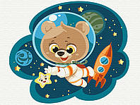 Дитяча картина Малювання за номерами Космічний ведмедик 30х40 Ведмедик космонавт Brushme KBS0092