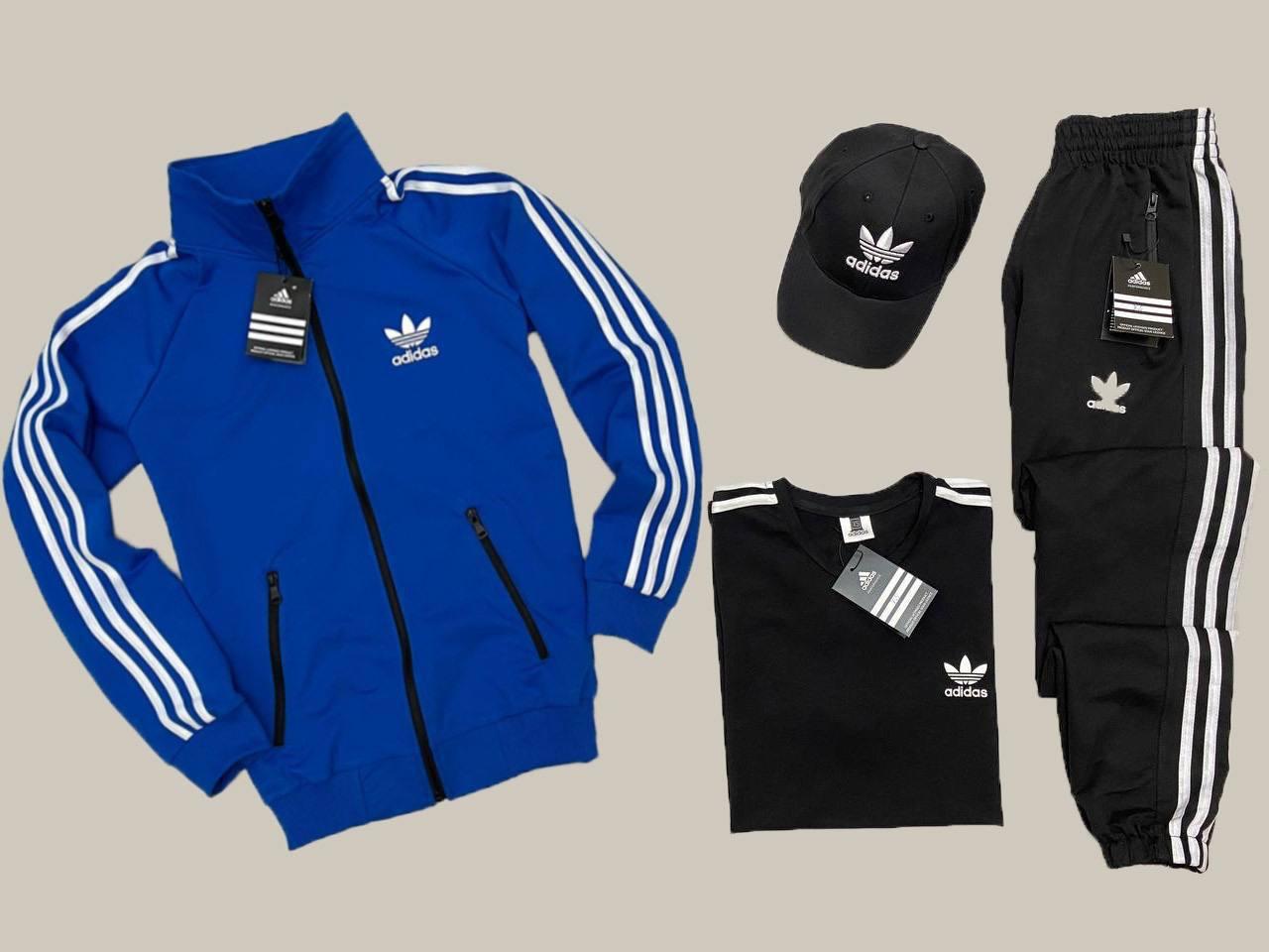 Спортивний костюм чоловічий футболка кепка Adidas комплект весняний осінній літній адідас синій, фото 1