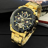 Мужские механические часы оригинальные с автоподзаводом Forsining 6913 Gold-Black, наручные часы с датой