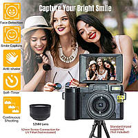 Цифровой фотоаппарат Камера для видеоблогов 2,7K 24MP Ultra HD-камера Компактная камера, 4-кратное цифровое ув