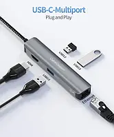 Многопортовый адаптер USB C Hub, CableCreation 5-в-1 USB C Adapter Алюминиевая оболочка с 4K HDMI, 1Gbps Ether