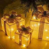 GIGALUMI Набор из 3 светодиодных подарочных коробок с бантом Светящиеся подарочные коробки Световая коробка