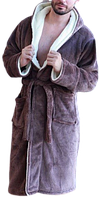 Халат мужской Soft с капюшоном - коричневый с кремовым отворотом