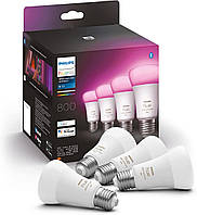 Philips Hue New White and Colour Ambiance Smart Light Bulb 4 Pack 60W - 800 Lumen [E27 Edison Screw] з Bluetooth. Працює з Alexa,