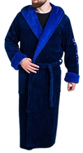 Халат чоловічий Soft з капюшоном - темно синій з синім відворотом