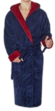 Халат чоловічий Soft з капюшоном - темно синій з бордовим відворотом