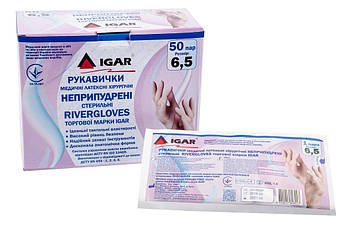 Рукавички Igar медичні латексні хірургічні неприпудрені стерильні Rivergloves, 100 шт.,
