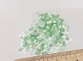 Паєтки, блискітки 4 мм, паковання 2 г Індія. Зелені пастельні
