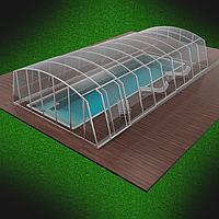 Павильон для бассейна, 10.35х4х2.6, раздвижной, большой, прозрачный монолитный поликарбонат