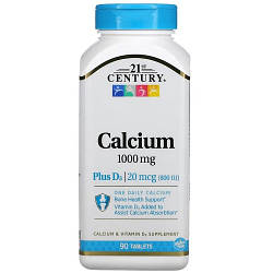 Вітаміни і мінерали 21st Century Calcium 1000 mg Plus D3 (90 таблеток.)