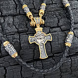 Позолочений хрестик 33 ванни на шкіряному шнурку зі вставками, що зображують лики святих, фото 5
