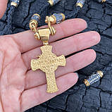 Позолочений хрестик 33 ванни на шкіряному шнурку зі вставками, що зображують лики святих, фото 3