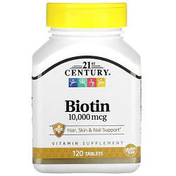 Вітаміни Біотин 21st Century	Biotin 10,000 mcg (120 таблеток.)