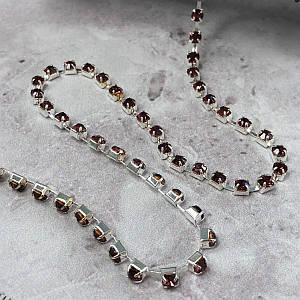 1м - Стразовий ланцюг SS 12 (3 мм) Аметистовий кристал у сріблі