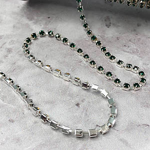 1м - Стразовий ланцюг SS 12 (3 мм) Зелений кристал у сріблі