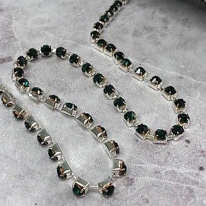 1м - Стразовий ланцюг SS 12 (3 мм) Смарагдовий кристал у сріблі