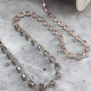 1м - Стразовий ланцюг SS 12 (3 мм) Світло рожевий кристал у сріблі