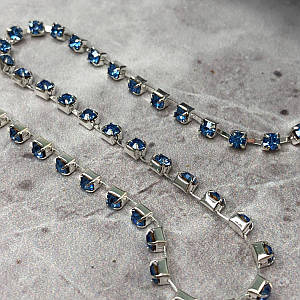 1м - Стразовий ланцюг SS 12 (3 мм) Синій кристал у сріблі