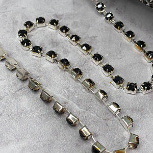 1м - Стразовий ланцюг SS 12 (3 мм) Чорний кристал у сріблі