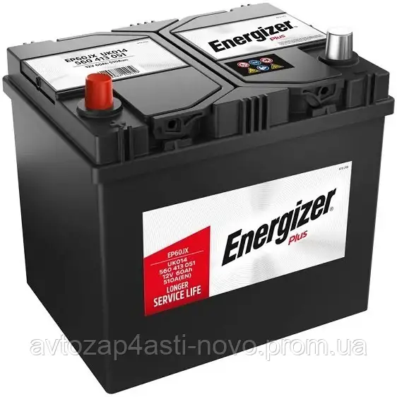 Акумулятор 60Ah-12v Energizer Plus (232х173х225), L,EN510 Азія L+лівий ENERGIZER