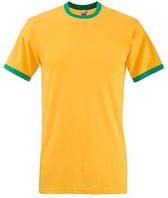 Футболка мужская хлопковая с зелёной окантовкой- 61-168-AM солнечно-желтая