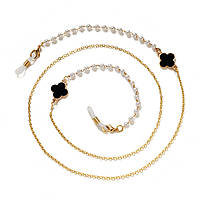 Ланцюжок для окулярів золотий з перлами та конюшиною CLOVER