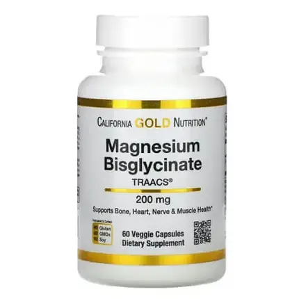 Магній Бісгліцинат California Gold Nutrition Magnesium Bisglycinate 60 капсул, фото 1