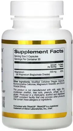 Магній Бісгліцинат California Gold Nutrition Magnesium Bisglycinate 60 капсул, фото 3