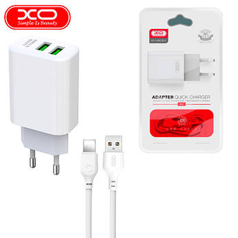 Зарядний пристрій XO 2хUSB 2.4A + кабель Lightning L85C White