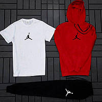 Худі червоний +штани+футболка Jordan,Спортивний комплект Jordan весна