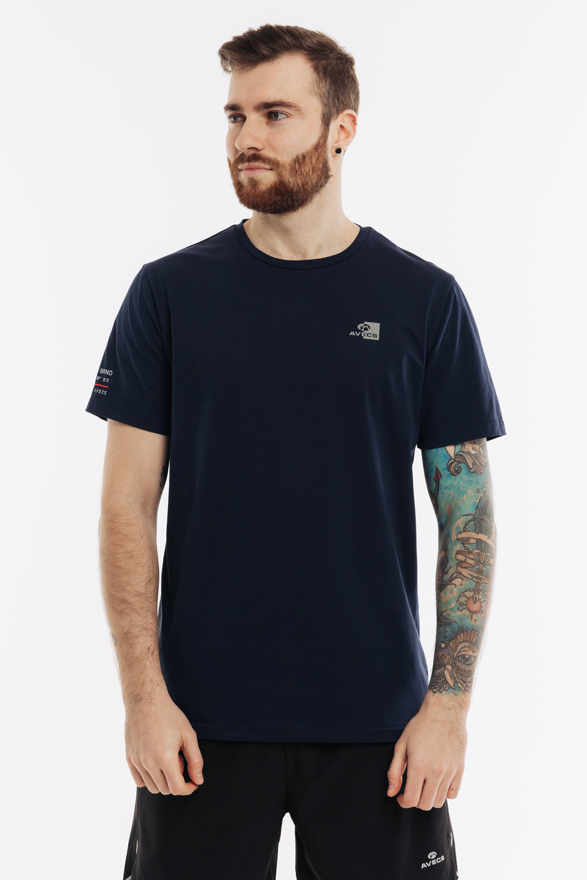 Чоловіча футболка AVECS темно-синя котонова з принтом 30421/23
