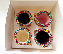 Набір " Веселковий " : 4 їстівні чашки - печива для напоїв: кави,чаю, гарячого шоколаду,какао, морозива