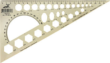 Трикутник пласт. білий 25см шовкографія+транспортир та геом.фігури(25)