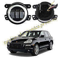 Противотуманные фары LED 45watt Porsche Cayenne II 958 [2010-2018] 3 линзы бело-желтые с глазками и поворотами