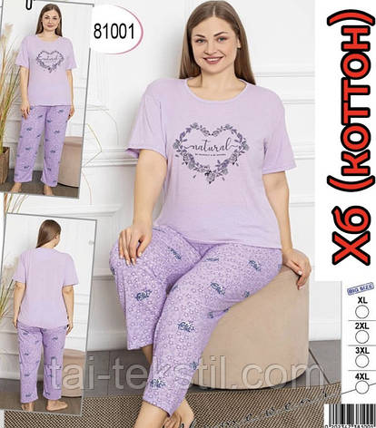 Піжама жіноча футболка і брюки якість коттон 100% (БАТАЛ 1XL-2XL-3XL-4XL) Туреччина, фото 2