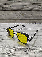 Солнцезащитные очки желтые, унисекс в металлической оправе ( без брендовые )
