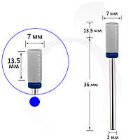 Фреза керамическая цилиндр синяя 7 мм, рабочая часть 13.5 мм