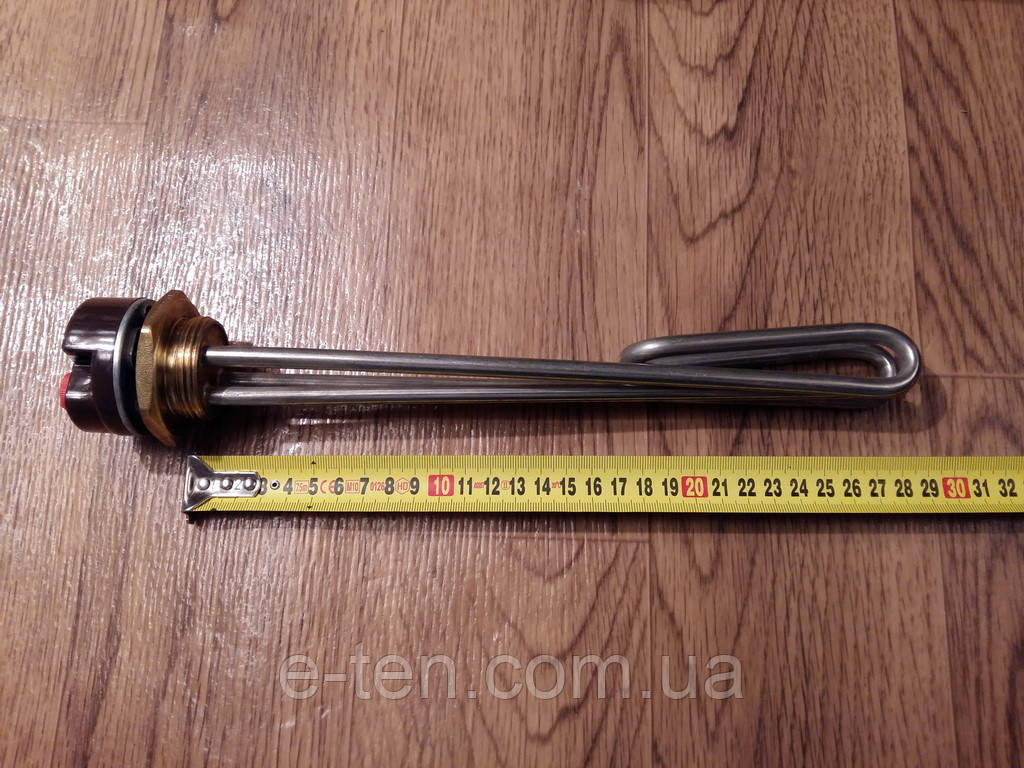 Тен гнутий 2000W на різі 1 1/4" (з неіржавкої сталі), без місця під анод + з терморегулятором Sanal, Туреччина