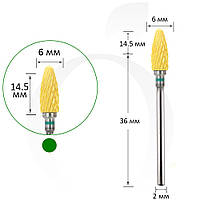 Фреза керамическая кукуруза зеленая 6 мм, рабочая часть 14.5 мм