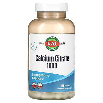 KAL, Цитрат кальцію 1000 мг, Calcium Citrate, 180 таблеток