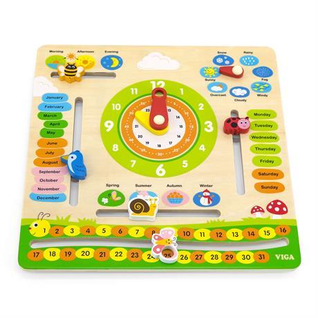 Дерев'яний календар Viga Toys з годинником, англійською мовою (44538)