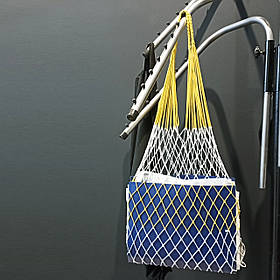Модна літня сумка ручної роботи на плече - Авоська - біло-жовта смугаста