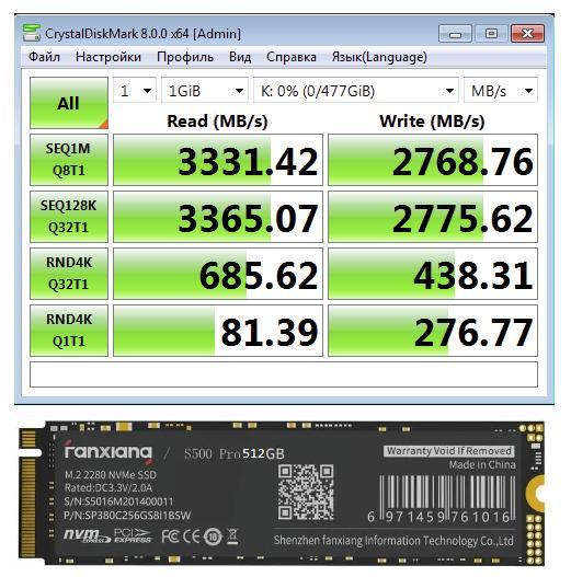 Високошвидкісний SSD диск Fanxiang S500Pro 512Gb, M.2 2280 NVMe PCI-E 3.0 x4