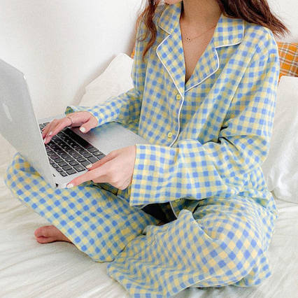 Піжама дитяча картата Патріотика Bonntee жовто-блакитний