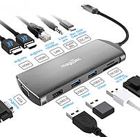 USB Type-C 3.1 перехідник Хаб концентратор 11 в 1 HDMI SD TF RJ45 1Gb VGA AUX