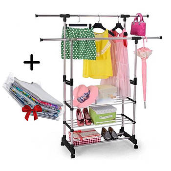 Стійка вішалка для одягу Colgador doble ajustable + Подарунок Органайзери для одягу 10 шт EZSTAX