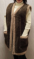 Женская жилетка из овечьей шерсти коричневый цвет