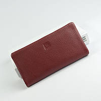 Шкіряний жіночий гаманець на магнітах бордового кольору, Бордовий гаманець портмоне з натуральної матової шкіри