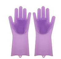Силіконові рукавиці SUNROZ для миття посуду зі щіточкою Фіолетовий (SUN2572)
