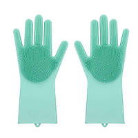 Силіконові рукавиці SUNROZ для миття посуду зі щіточкою Зелений (SUN2573)